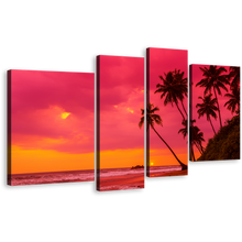 Load image into Gallery viewer, Beach Landscape Canvas Wall Art, Red Ocean 4 Piece Canvas Print, Tropical Orange Sky Ocean Multi Canvas Artwork
