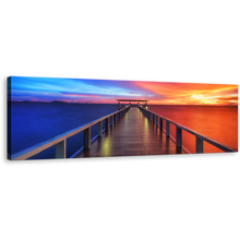 Load image into Gallery viewer, Beach Pier Wall Art, Wooden Sea Pier Canvas Print, Blue Orange Sunset Sky 1 Piece Canvas Art
