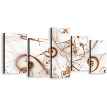 Load image into Gallery viewer, Beautiful Abstract Canvas Wall Art, Brown Modern Elegant Abstract 5 Piece Canvas, White Abstract Fractal Canvas Print
