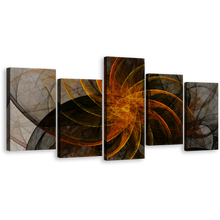 Load image into Gallery viewer, Beautiful Abstract Canvas Wall Art, Grey Abstract Fractal 5 Piece Canvas Print, Orange Black Abstract Patterns Multi Canvas Artwork
