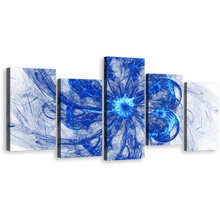 Load image into Gallery viewer, Beautiful Abstract Canvas Wall Art, White Abstract Digital Artwork, Blue Abstract Fractal Circles 5 Piece Canvas, Abstract Glow Fractal Canvas Print
