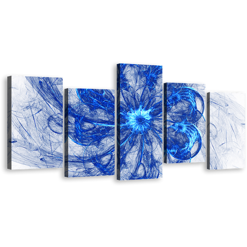 Beautiful Abstract Canvas Wall Art, White Abstract Digital Artwork, Blue Abstract Fractal Circles 5 Piece Canvas, Abstract Glow Fractal Canvas Print