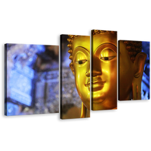 Load image into Gallery viewer, Beautiful Buddha Canvas Print, Serene Wisdom Peaceful Golden Buddha Quadriptych 4 Piece Canvas Wall Art
