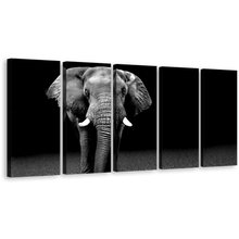 Load image into Gallery viewer, Beautiful Elephant Canvas Wall Art, Black and White Elephant Front Multiple Canvas, Isolated Elephant Canvas Set, Grey Elephant Front 5 Piece Canvas Print
