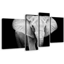 Load image into Gallery viewer, Beautiful Elephant Canvas Wall Art, Isolated Elephant Black and White 4 Piece Canvas Set, Grey Elephant Close Up Canvas Print
