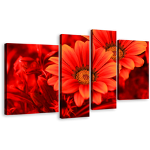 Load image into Gallery viewer, Beautiful Floral Canvas Print, Abstract Red Flowers 4 Piece Canvas Wall Art, Flowers Close Up Canvas Set
