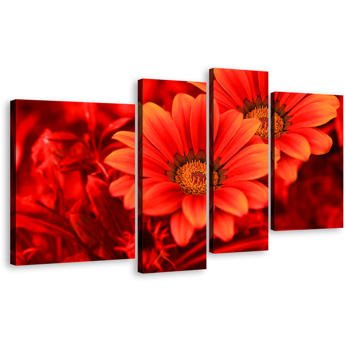 Beautiful Floral Canvas Print, Abstract Red Flowers 4 Piece Canvas Wall Art, Flowers Close Up Canvas Set