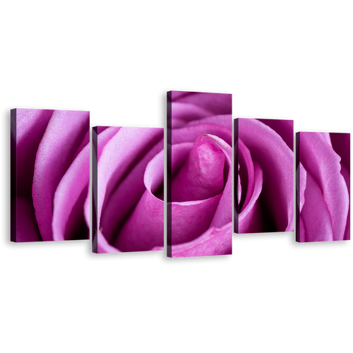 Beautiful Floral Canvas Wall Art, Abstract Flowers Canvas Print, Purple Rose 5 Piece Multiple Canvas