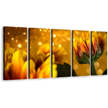 Load image into Gallery viewer, Beautiful Floral Canvas Wall Art, Golden Abstract Flower 5 Piece Canvas, Yellow Chrysanthemum Flowers Canvas Art Print
