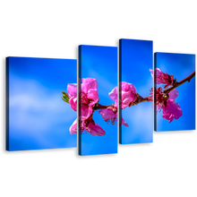 Load image into Gallery viewer, Beautiful Floral Canvas Wall Art, Pink Blossoming Branch 4 Piece Canvas Set, Blue Sky Flowers Canvas Print
