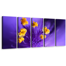 Load image into Gallery viewer, Beautiful Flower Canvas Wall Art, Yellow Pistil Floral Art Multi Canvas, Isolated Purple Flower 5 Piece Canvas Print
