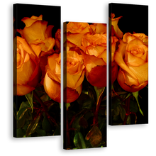 Load image into Gallery viewer, Beautiful Flowers Wall Art, Beautiful Orange Rose Bunch 3 Piece Canvas Print, Black Background With Floral Close Up Triptych Multi Canvas
