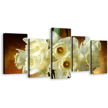 Load image into Gallery viewer, Beautiful Flowers Wall Art, White Tall Bouquet Canvas Print, Brown Background Glass Vase 5 Piece Multiple Canvas
