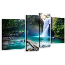 Load image into Gallery viewer, Beautiful Forest Canvas Wall Art, White Waterfall in Deep Forest 4 Piece Canvas Set, Waterfall in Green Jungle Canvas Print
