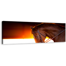 Load image into Gallery viewer, Beautiful Horse Canvas Print, Horse at Yellow Orange Sunset Wide Canvas, Brown Horse 1 Piece Canvas Wall Art
