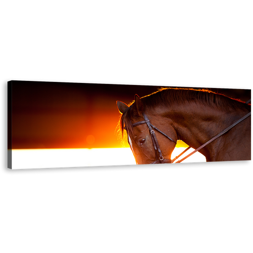 Beautiful Horse Canvas Print, Horse at Yellow Orange Sunset Wide Canvas, Brown Horse 1 Piece Canvas Wall Art