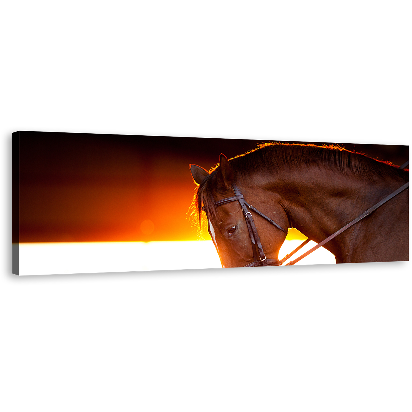 Beautiful Horse Canvas Print, Horse at Yellow Orange Sunset Wide Canvas, Brown Horse 1 Piece Canvas Wall Art