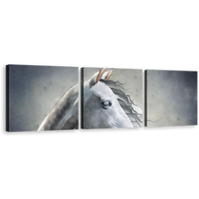 Load image into Gallery viewer, Beautiful Horse Canvas Wall Art, White Grey Horse Portrait 3 Piece Multiple Canvas, Horse Close Up Canvas Print
