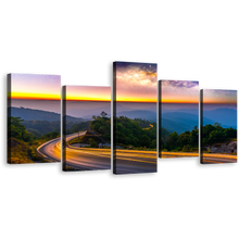 Load image into Gallery viewer, Beautiful Landscape Canvas Wall Art, Blue Mountains Milky Way 5 Piece Canvas Print, Yellow Sunset Abstract Highway Mountain Canvas Print
