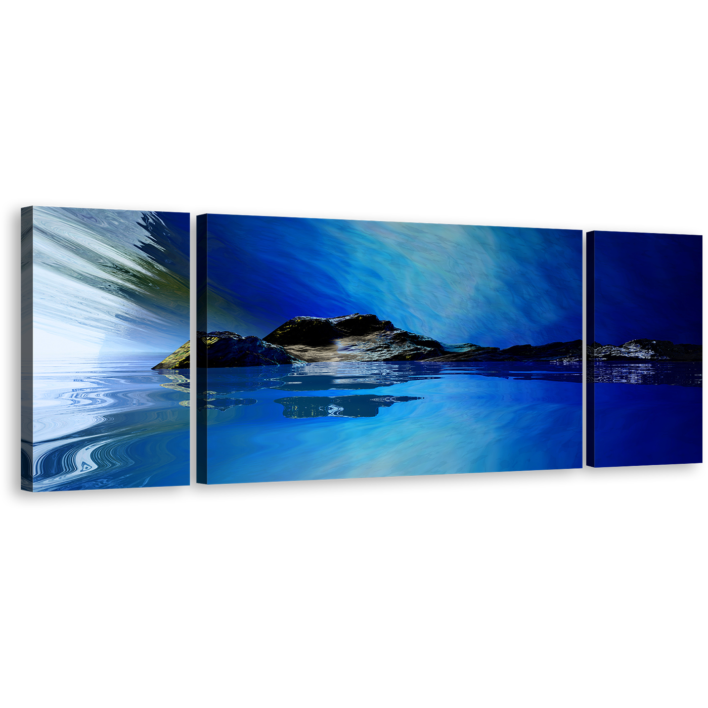 Beautiful Mountain Canvas Wall Art, Calm Dark Blue Ocean Landscape 3 Piece Canvas Multi-panel Print