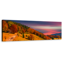 Load image into Gallery viewer, Beautiful Mountain Canvas Wall Art, Colorful Autumn Scenery Canvas Artwork, Orange Mountains Trees Canvas Print, Blue Sky Clouds Landscape Panoramic Canvas
