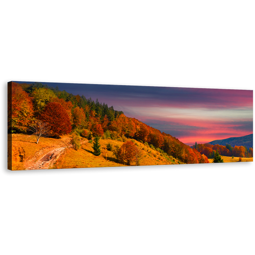 Beautiful Mountain Canvas Wall Art, Colorful Autumn Scenery Canvas Artwork, Orange Mountains Trees Canvas Print, Blue Sky Clouds Landscape Panoramic Canvas