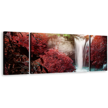 Load image into Gallery viewer, Beautiful Nature Canvas Wall Art, Amazing Waterfall Scenery 3 Piece Canvas, Red Green Trees Forest Waterfall Canvas Print
