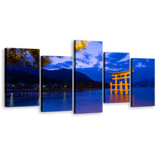 Load image into Gallery viewer, Beautiful Ocean Canvas Print, Blue Ocean Beach 5 Piece Wall Art, Yellow Itsukushima Shrine and Shinto City Multi Canvas
