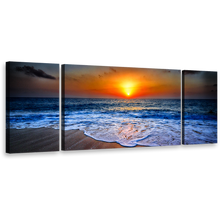 Load image into Gallery viewer, Beautiful Ocean Canvas Print, Orange Ocean Sand Sunset View Canvas Set, Blue Seascape on Dusk 3 Piece Canvas Wall Art
