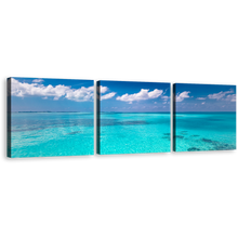 Load image into Gallery viewer, Beautiful Ocean Canvas Wall Art, Blue Ocean Sky 3 Piece Canvas Set, White Clouds Ocean Triptych Canvas Print
