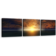 Load image into Gallery viewer, Beautiful Ocean Canvas Wall Art, Blue Sky Ocean Triptych Canvas Print, Dramatic Clouds Yellow Sunset Seascape 3 Piece Canvas
