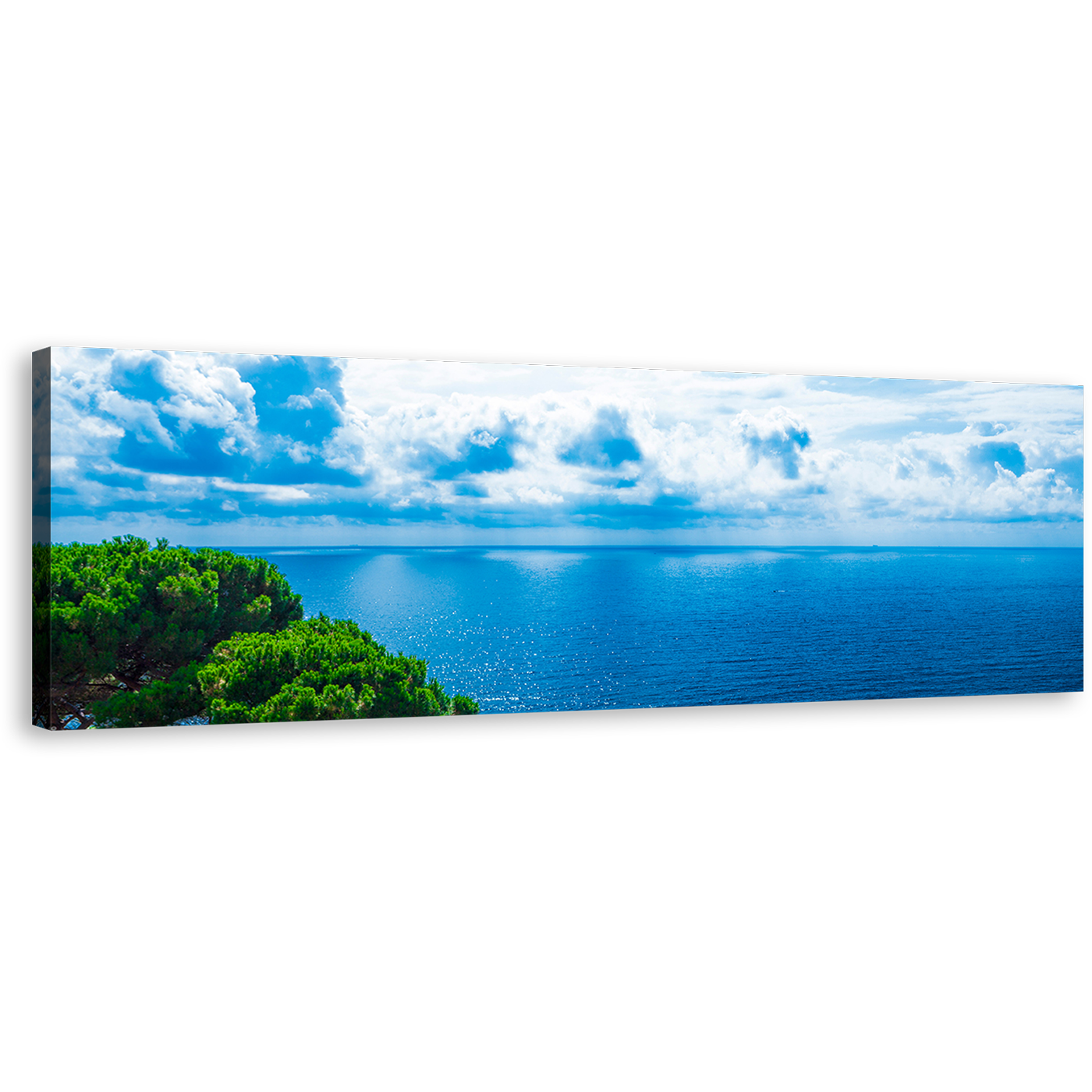 Beautiful Ocean Canvas Wall Art, Coast of the Adriatic Sea 1 Piece Canvas, Blue Clouds Ocean Wide Canvas, Green Trees Seascape Canvas Print