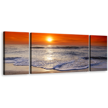 Load image into Gallery viewer, Beautiful Ocean Canvas Wall Art, Corsica Beach 3 Piece Canvas Set, Red Orange Ocean Sky Triptych Canvas Print
