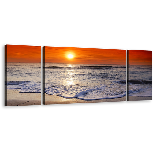 Beautiful Ocean Canvas Wall Art, Corsica Beach 3 Piece Canvas Set, Red Orange Ocean Sky Triptych Canvas Print