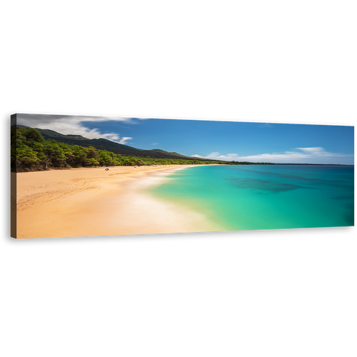 Beautiful Ocean Canvas Wall Art, Hawaii Blue Ocean Beach 1 Piece Canvas Artwork, Green Island of Maui Canvas Print