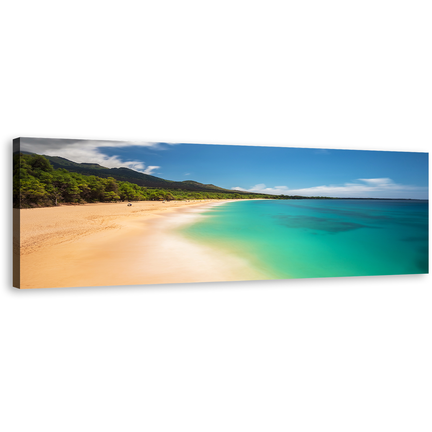 Beautiful Ocean Canvas Wall Art, Hawaii Blue Ocean Beach 1 Piece Canvas Artwork, Green Island of Maui Canvas Print