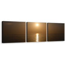 Load image into Gallery viewer, Beautiful Ocean Canvas Wall Art, Shiretoko Hokkaido Sea Yellow Sunset Canvas Print, Japan Brown Ocean 3 Piece Canvas Set
