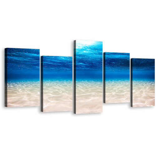 Beautiful Ocean Canvas Wall Art, White Blue Ocean Deep 5 Piece Canvas Print, Underwater Ocean Multi Canvas Artwork