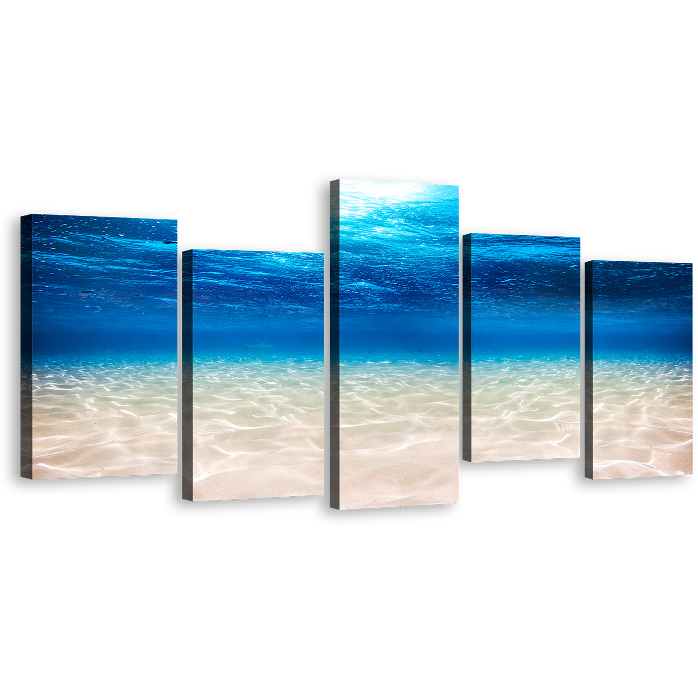 Beautiful Ocean Canvas Wall Art, White Blue Ocean Deep 5 Piece Canvas Print, Underwater Ocean Multi Canvas Artwork