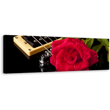 Load image into Gallery viewer, Beautiful Roses Canvas Print, Music Instruments and Red Rose 1 Piece Canvas Wall Art, Black Guitar Floral Canvas Artwork
