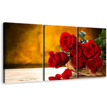 Load image into Gallery viewer, Beautiful Roses Canvas Print, Rosses Brown Wall Background Canvas Set, Fresh Red Flower 3 Piece Wall Art
