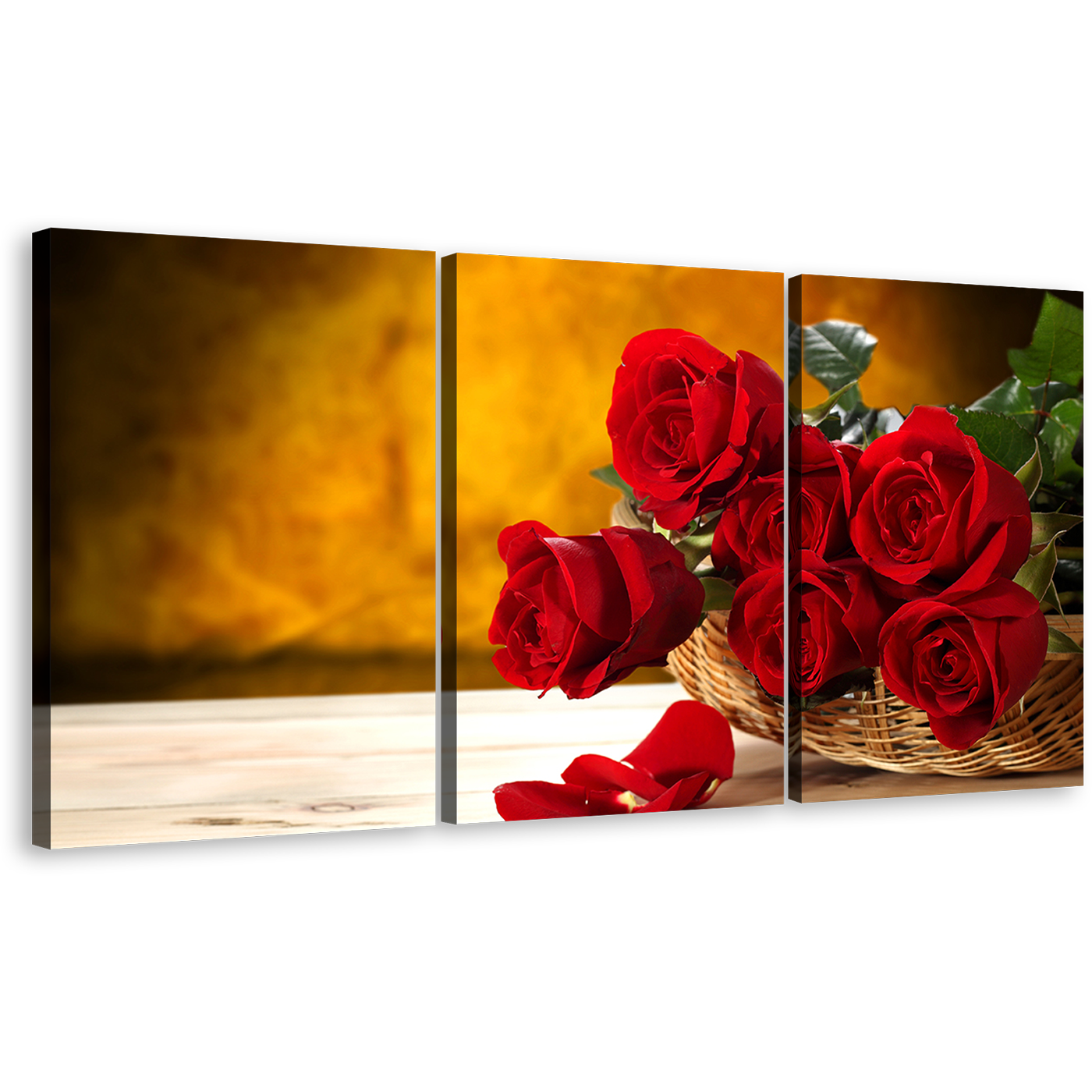 Beautiful Roses Canvas Print, Rosses Brown Wall Background Canvas Set, Fresh Red Flower 3 Piece Wall Art