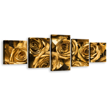 Load image into Gallery viewer, Beautiful Roses Canvas Print, Yellow Roses Floral Close Up Multiple Canvas, Golden Roses 5 Piece Canvas Wall Art
