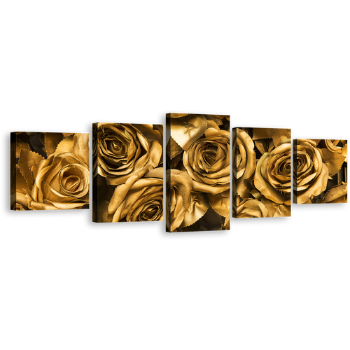 Beautiful Roses Canvas Print, Yellow Roses Floral Close Up Multiple Canvas, Golden Roses 5 Piece Canvas Wall Art