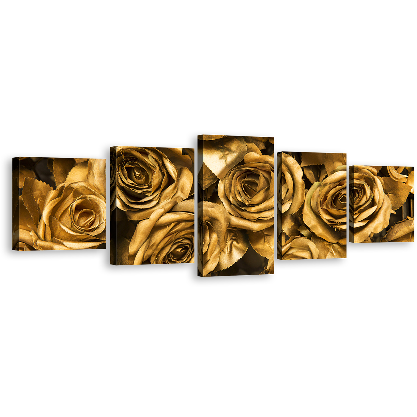 Beautiful Roses Canvas Print, Yellow Roses Floral Close Up Multiple Canvas, Golden Roses 5 Piece Canvas Wall Art