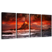 Load image into Gallery viewer, Beautiful Scenery Canvas Wall Art, Red Cloudy Sky 4 Piece Canvas Print, Orange Lava Volcano Eruption Multi Canvas
