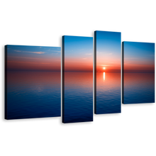 Load image into Gallery viewer, Beautiful Sea Canvas Wall Art, Blue Seascape Ocean Water Canvas Print, Red Ocean Sky 4 Piece Multi Canvas Artwork
