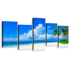 Load image into Gallery viewer, Beautiful Sea Canvas Wall Art, Green Trees Cloudy Ocean 5 Piece Canvas, Blue Ocean Sky Canvas Print
