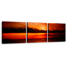 Load image into Gallery viewer, Beautiful Sea Canvas Wall Art, Orange Sunset Behind Clouds Triptych Canvas Print, Red Ocean Sky 3 Piece Canvas Set
