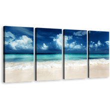 Load image into Gallery viewer, Beautiful Sea Wall Art, White Sand Caribbean Sea 4 Piece Multi Canvas, Blue Ocean Sky Clouds Beach Canvas Print
